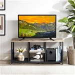 Industrial Modern Black Metal Grey Wood TV Stand with Media Storage Shelf