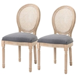 Set of 2 Vintage Upholstered Armless Rattan Back Dining Chairs Grey Wash