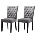 Grey Button-Tufted Plush Velvet Dining Chairs – Set of 2