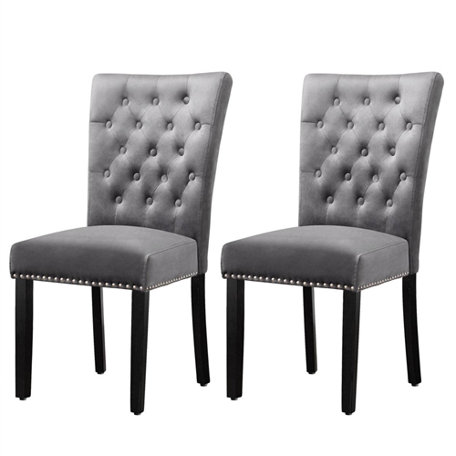 Grey Button-Tufted Plush Velvet Dining Chairs – Set of 2