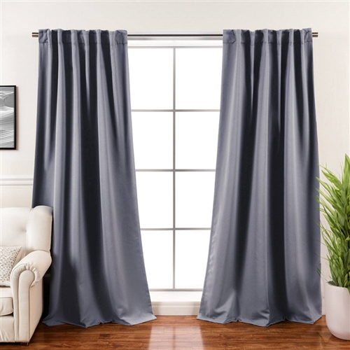52 x 102 inch Solid Grey Thermal Blackout Curtain Panels - Set of 2