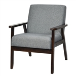 Retro Linen Wide Accent Chair w/ Espresso Rubber Wood Frame - Gray