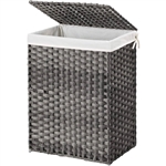 Grey Rattan Plastic Laundry Hamper Basket w/ Lid and Removable Cotton Liner Bag