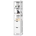 Bathroom Cabinet Tower with 2 Storage Drawers and 3 Shelves in White Wood Finish