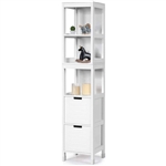 Bathroom Cabinet Tower with 2 Storage Drawers and 3 Shelves in White Wood Finish