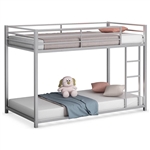 Twin over Twin Low Profile Modern Bunk Bed in Silver Metal Finish