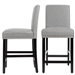 Set of 2 Modern Kitchen Dining Barstools w/ Black Wood Legs and Grey Linen Seat