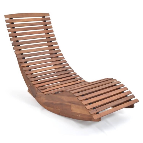 Premium Adirondack Acacia Wood Rocking Chair Widened High Back Slatted Seat