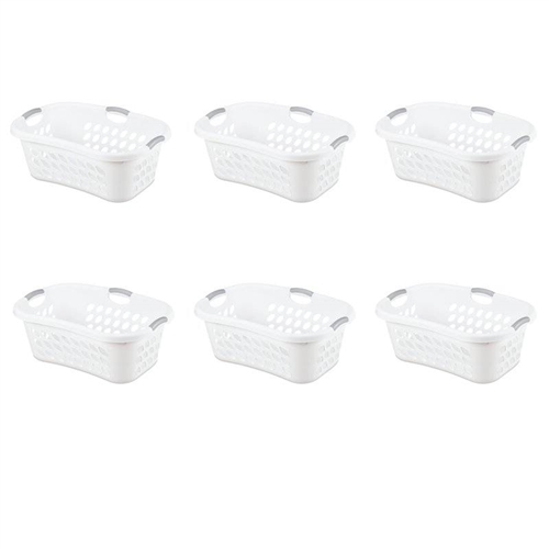 Set of 6 White Laundry Baskets w/ Carry Handles