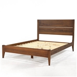 Queen Size Rustic Walnut Mid Century Slatted Platform Bed