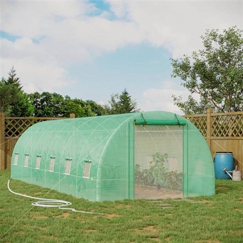 26.2 ft x 9.7 ft Outdoor Walk-in Greenhouse with Green PE Cover and Steel Frame