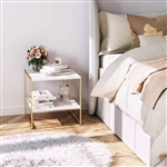 Industrial Modern Gold Metal White Wood Top Nightstand End Table with Shelf