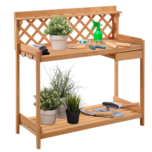 Outdoor Home Garden Wooden Potting Bench with Storage Drawer