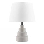 Small Grey Desk Light Table Lamp with White Fabric Shade for Bedside Nightstand
