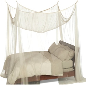 4-Post Bed Canopy in Ecru Color Mesh Fabric - Fits all Bed Sizes