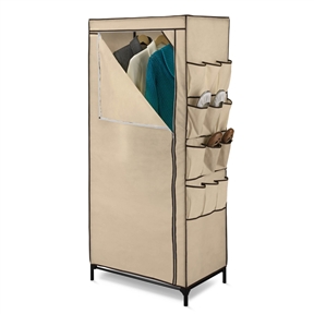 Tan 27-inch Portable Storage Closet Wardrobe with Shoe Organizer