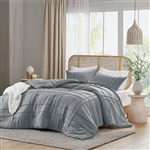 Twin/Twin XL Microfiber Pleated Soft Washed Comforter Set Blue/Gray