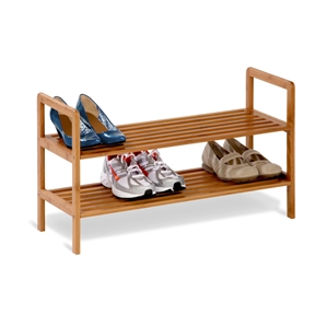 2-Tier Bamboo Shoe Shelf Rack - Holds 6 to 8 Pairs of Shoes