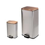 Set of 2 Stainless Steel Gold/Bronze Copper Top Step Trash Can