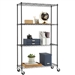 Heavy Duty Black Steel 4-Tier Shelving Unit with Locking Casters