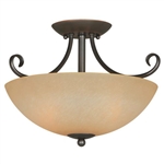 Ceiling Light Fixture 14.5 x 10-inch Classic Bronze with Amber Glass