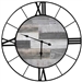 Large 32-inch Roman Numeral Wall Clock Black Metal with Grey Wood Interior