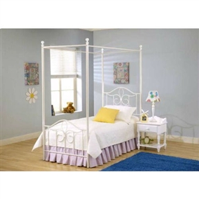 Twin size Metal Canopy Bed in Off White - Great for Kids