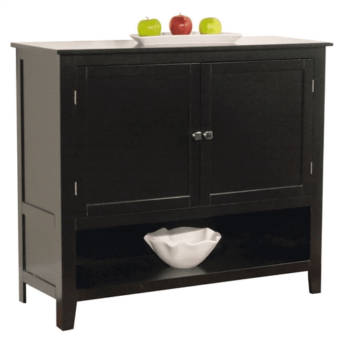 Wood Buffet Sideboard Cabinet in Black Finish