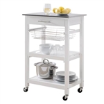 White Stainless Steel Top Kitchen Cart with Drawer and Storage Shelves