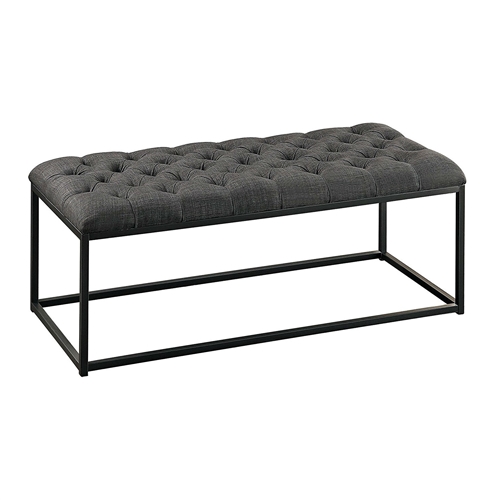 Grey Fabric Padded Button-Tufted Ottoman Footrest Bench