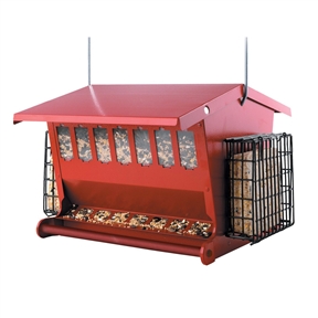 Red Metal House Shaped Bird Feeder with Heavy Duty Hanger