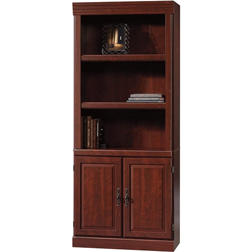 71-inch High 3-Shelf Wooden Bookcase with Storage Drawer in Cherry Finish