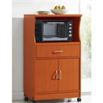 Mahogany Wood Finish Kitchen Cabinet Microwave Cart