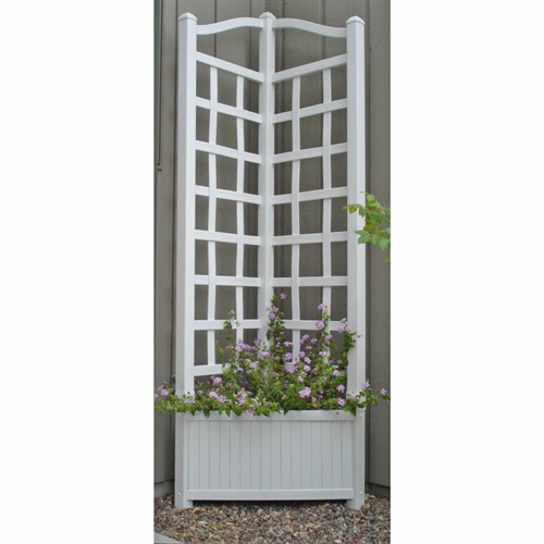 5.5-Foot White Outdoor Vinyl Corner Planter with Trellis