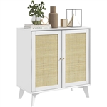 Modern Mid-Century Rattan Sideboard Buffet Table Dining Storage Cabinet in White