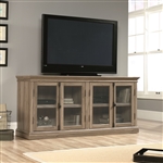 Salt Oak Wood Finish TV Stand with Tempered Glass Doors - Fits up to 80-inch TV