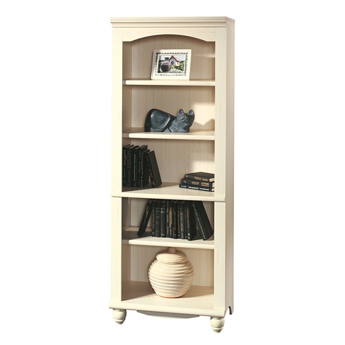 Elegant Display Shelf Bookcase with 5 Shelves in Antiqued White Wood Finish