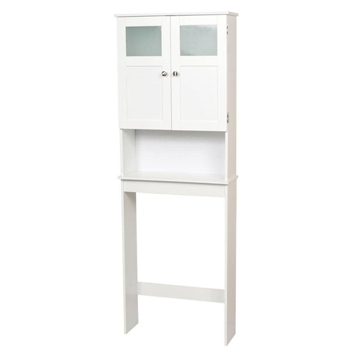 White Space Saving Over Toilet Bathroom Storage Cabinet with Glass Panel Doors