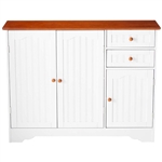 White Wood Sideboard Buffet Cabinet with Walnut Finish Top and Knobs