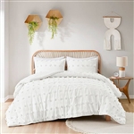 Twin/Twin XL 2 Piece Jacquard Pompom Microfiber Hypoallergenic Comforter Set, White