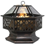 24 Inch Steel Distressed Bronze Lattice Design Fire Pit With Cover