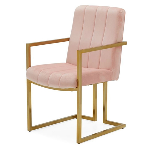 Modern Rose Velvet Channel Tufted Brass-Plated Retro Office Chair