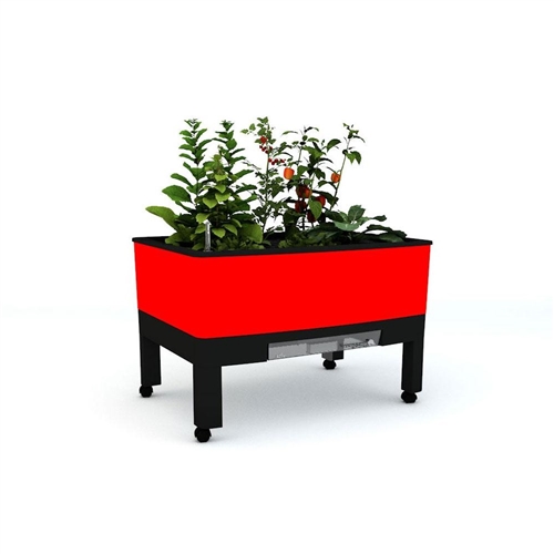 Red Mobile 33.5 in x 24.25 in x 23 in Self Watering Raised Garden on Wheels