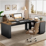 L-Shaped Brown/Black Executive Desk Large Storage Cabinet