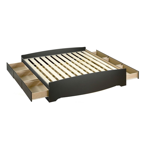 King size Black Wood Platform Bed Frame with Storage Drawers