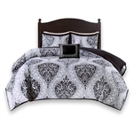 King/California King 4-Piece Black White Damask Comforter Set with Accent Pillow