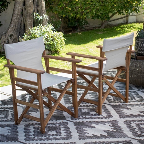 Set of 2 - Outdoor Patio Garden Directors Chair with Khaki Fabric Seat