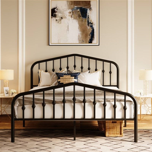 King Size Vintage Farmhouse Spindle Black Metal Platform Bed