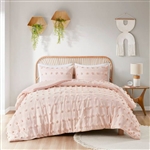 King/Cal King  3 Piece Jacquard Pompom Microfiber Hypoallergenic Comforter Set, Pink