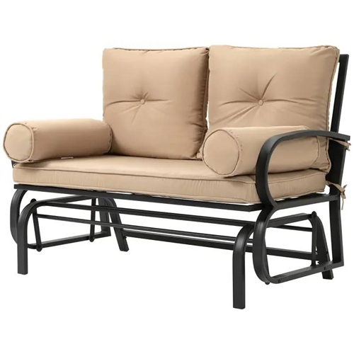 Thick Padded Tan Loveseat Patio Outdoor Rocking Glider